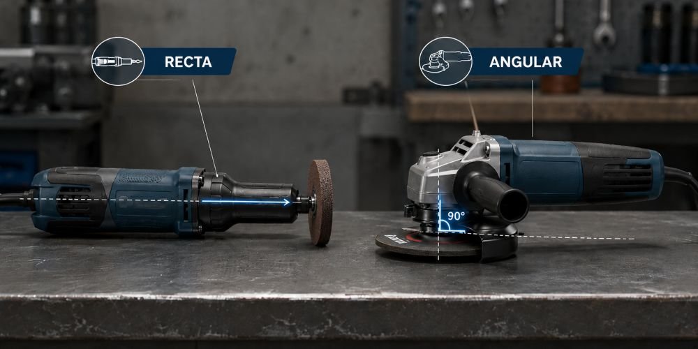 Comparativa entre amoladora recta y amoladora angular: diferencia de configuración del disco