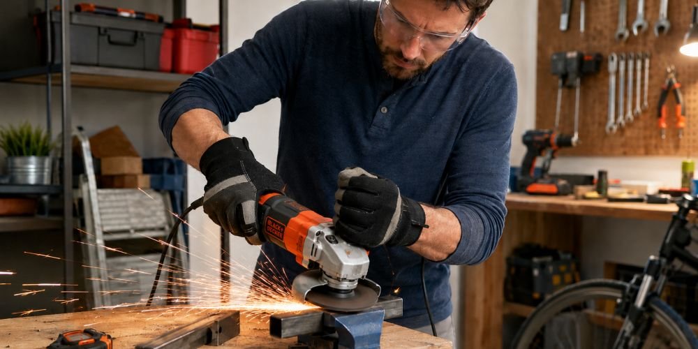 Amoladora Black & Decker en uso en contexto de bricolaje doméstico