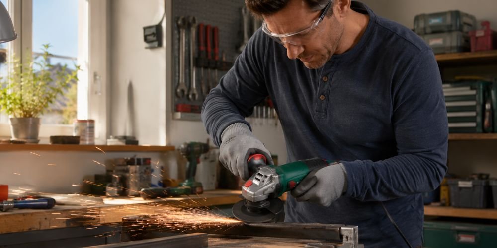 Amoladora Parkside en uso en contexto de bricolaje doméstico