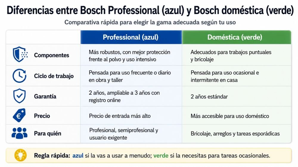 Comparativa gama Professional azul vs gama doméstica verde de amoladoras Bosch