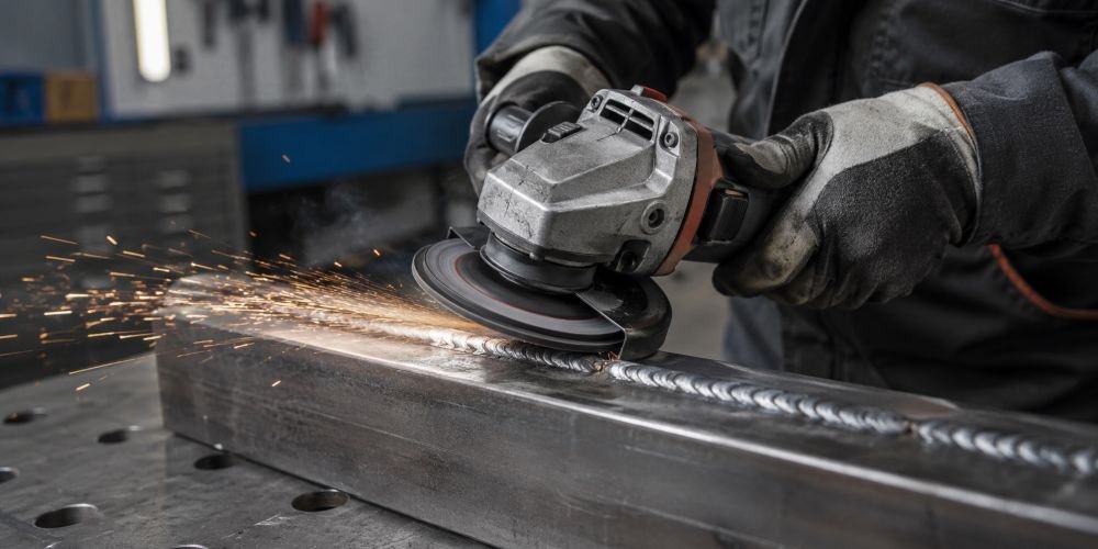 Disco de desbaste para amoladora en uso sobre soldadura con ángulo de trabajo de 15-30°