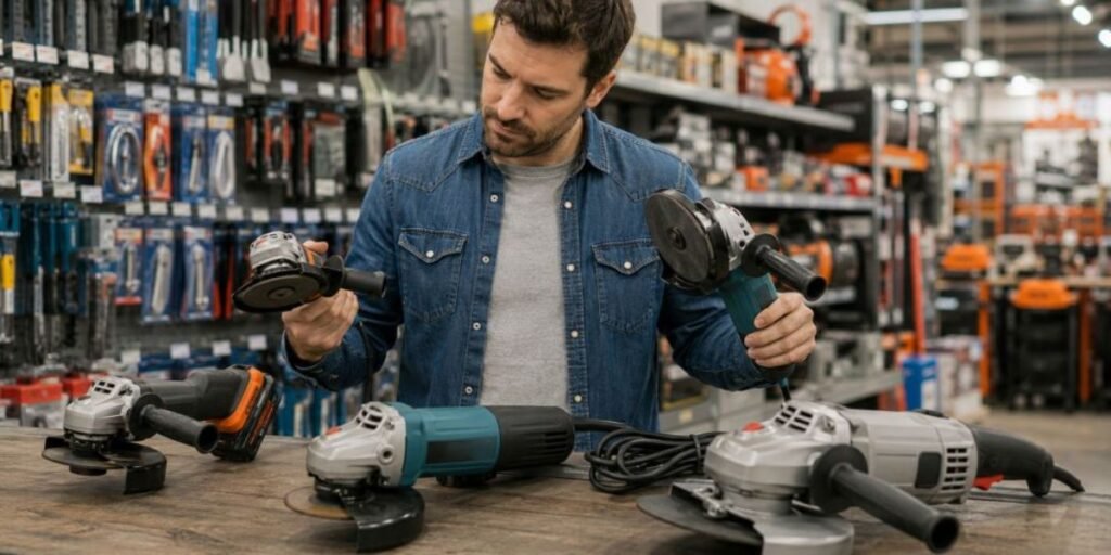 Persona comparando modelos de amoladora antes de comprar